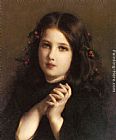 Etienne Adolphe Piot Canvas Paintings - A Young Girl with Holly Berries in her Hair